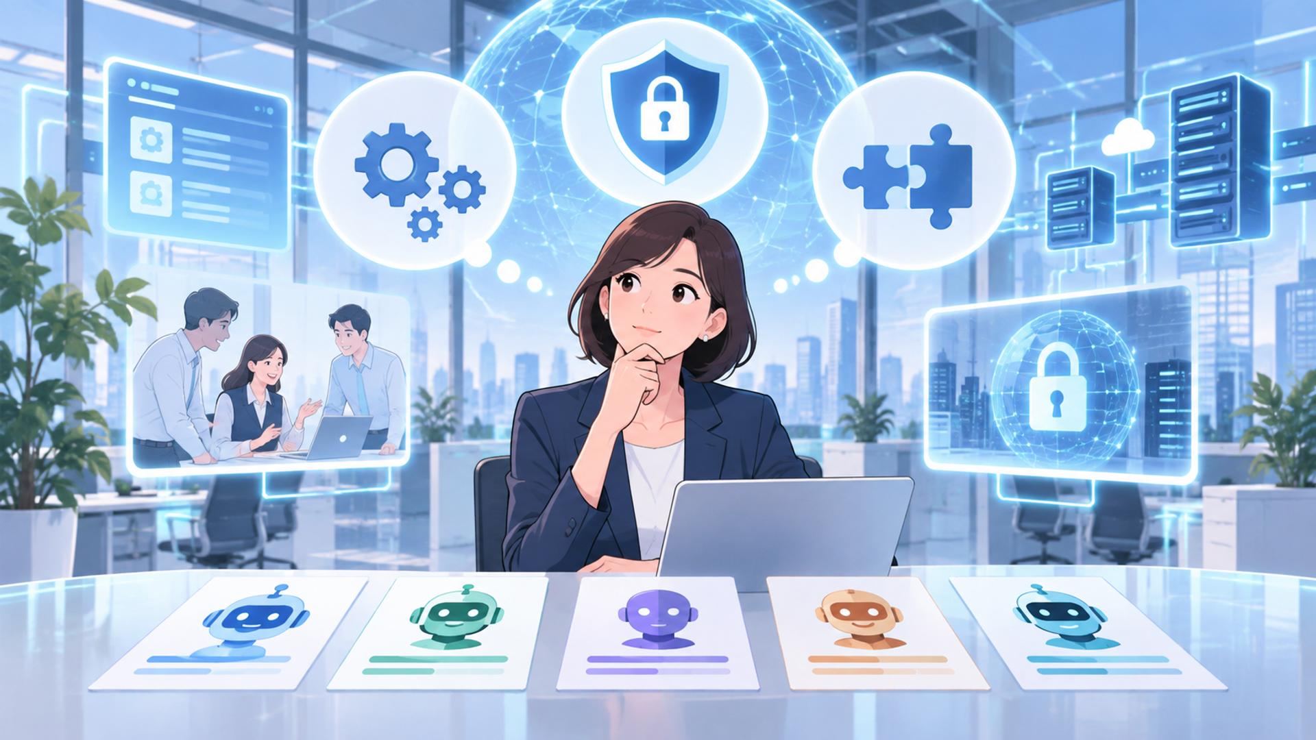 自社に最適なAIツールを選ぶ際の基準を表す図解イラスト
