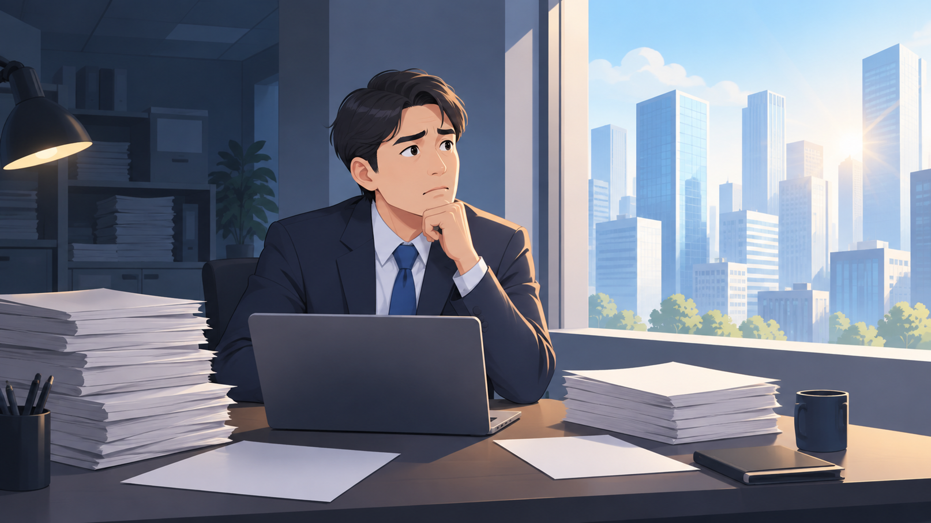 AI導入が進まないことで企業が被る損失とリスクを表す図解イラスト