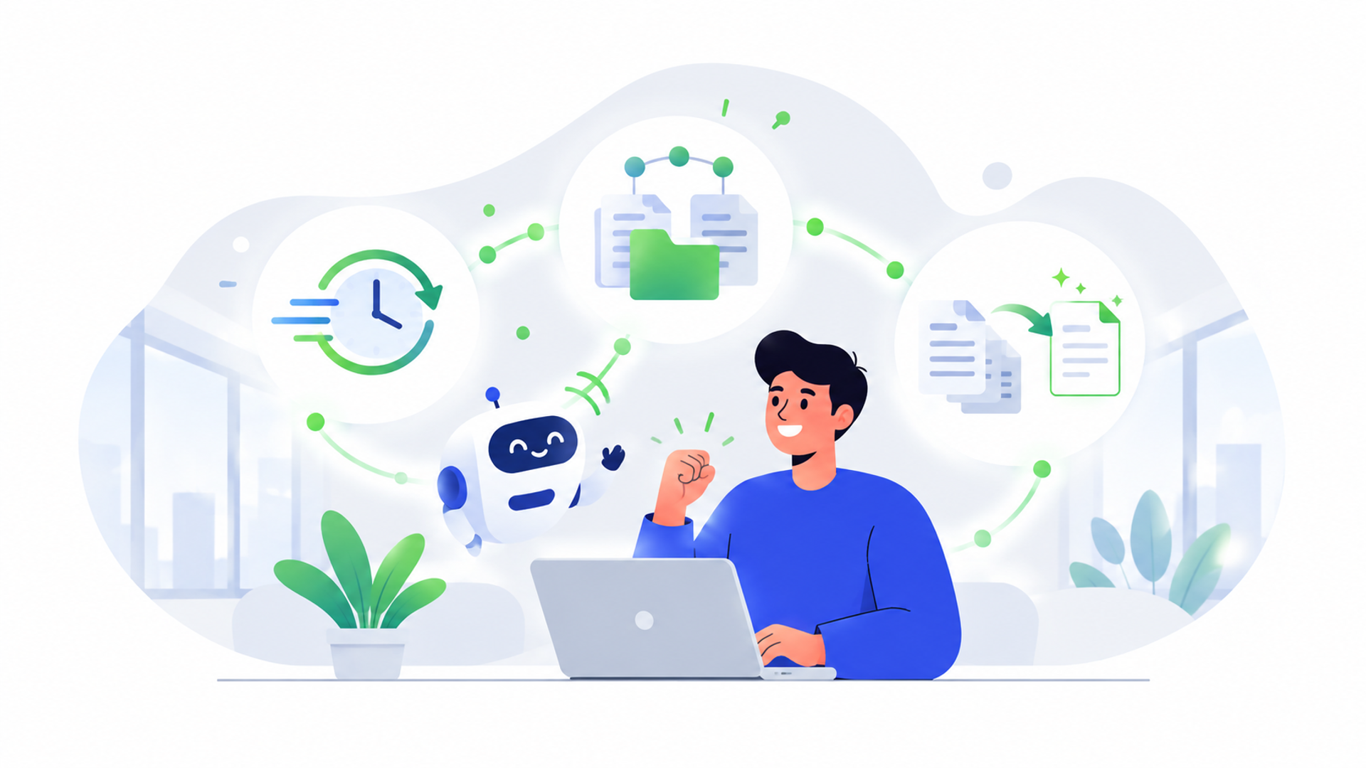Web操作を自動化することで得られる3つのメリットを表す図解イラスト