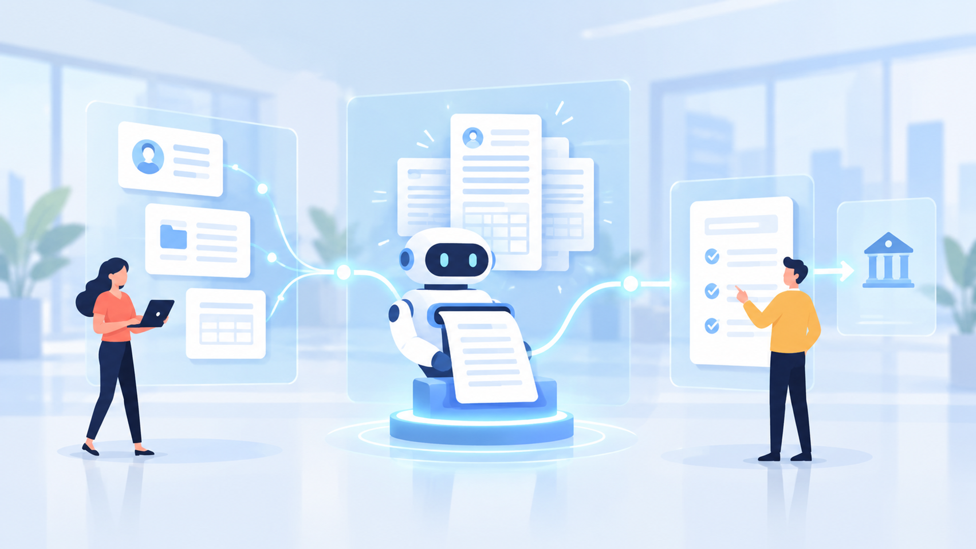 人事労務におけるAIを活用した退職手続きの具体的な活用ステップを表す図解イラスト