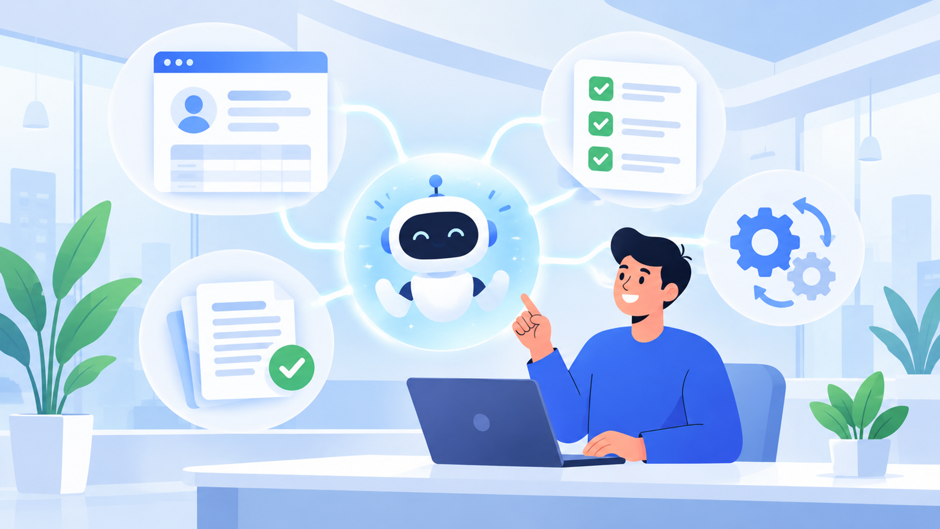 退職業務の自動化におすすめのAIツール4選を表す図解イラスト