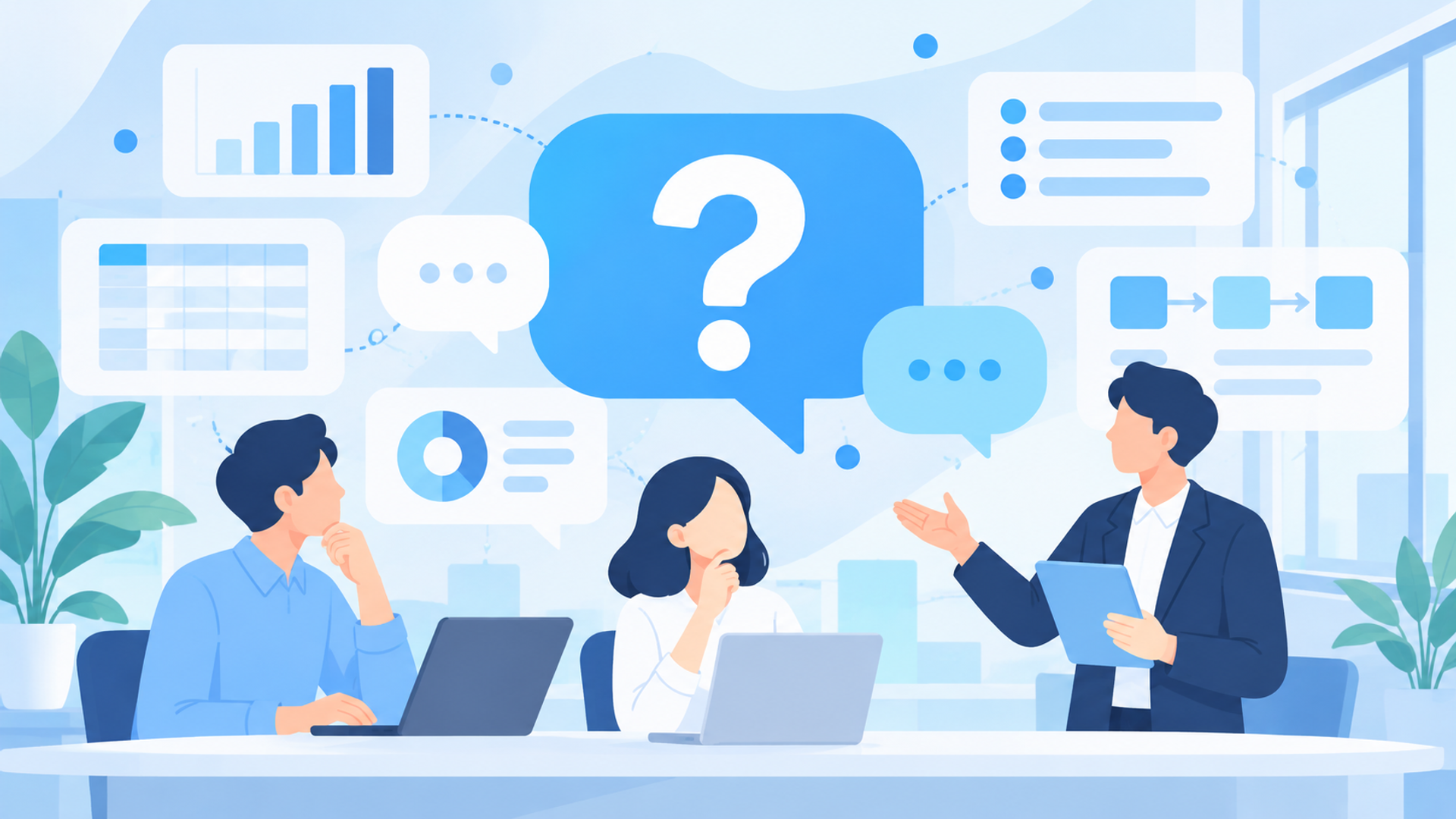 データクレンジングに関するよくある質問（FAQ）を表す図解イラスト
