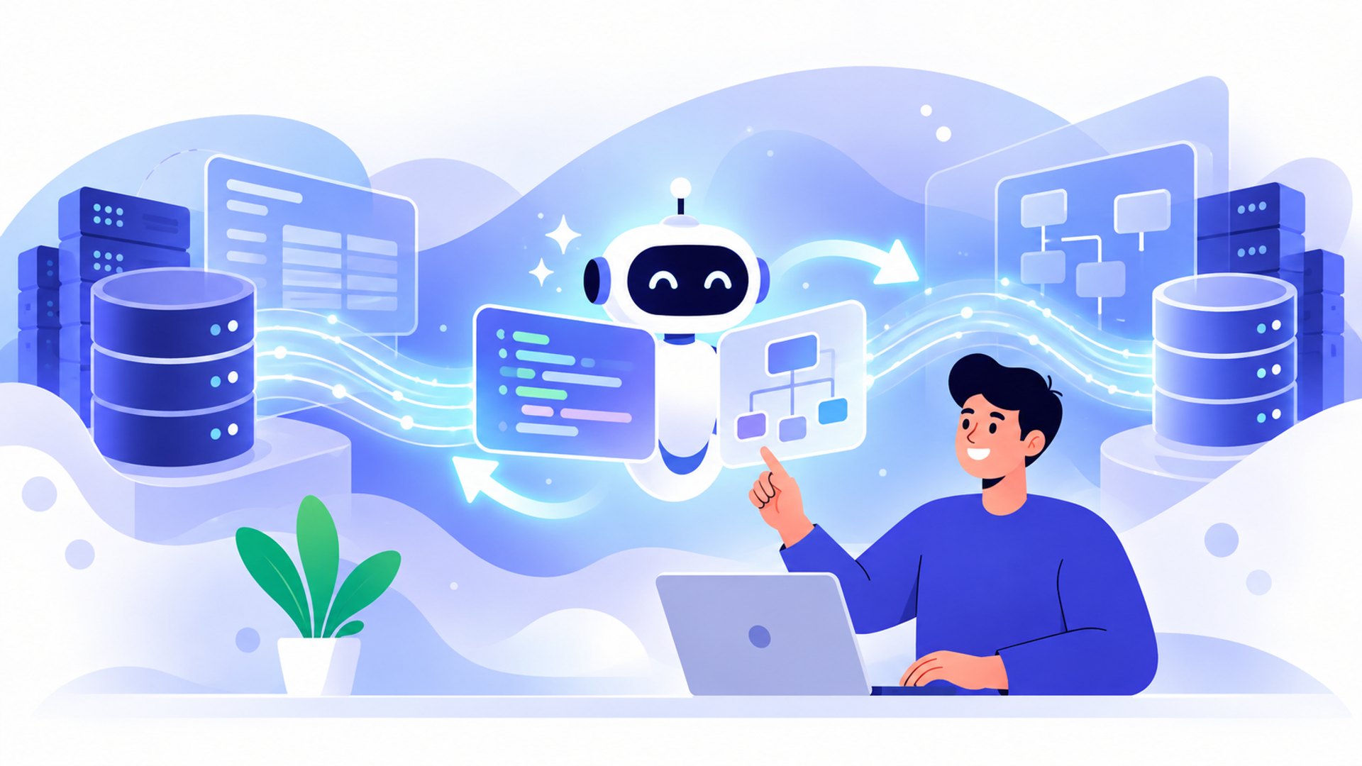 データ移行を効率化するAI技術の最新トレンドを表す図解イラスト