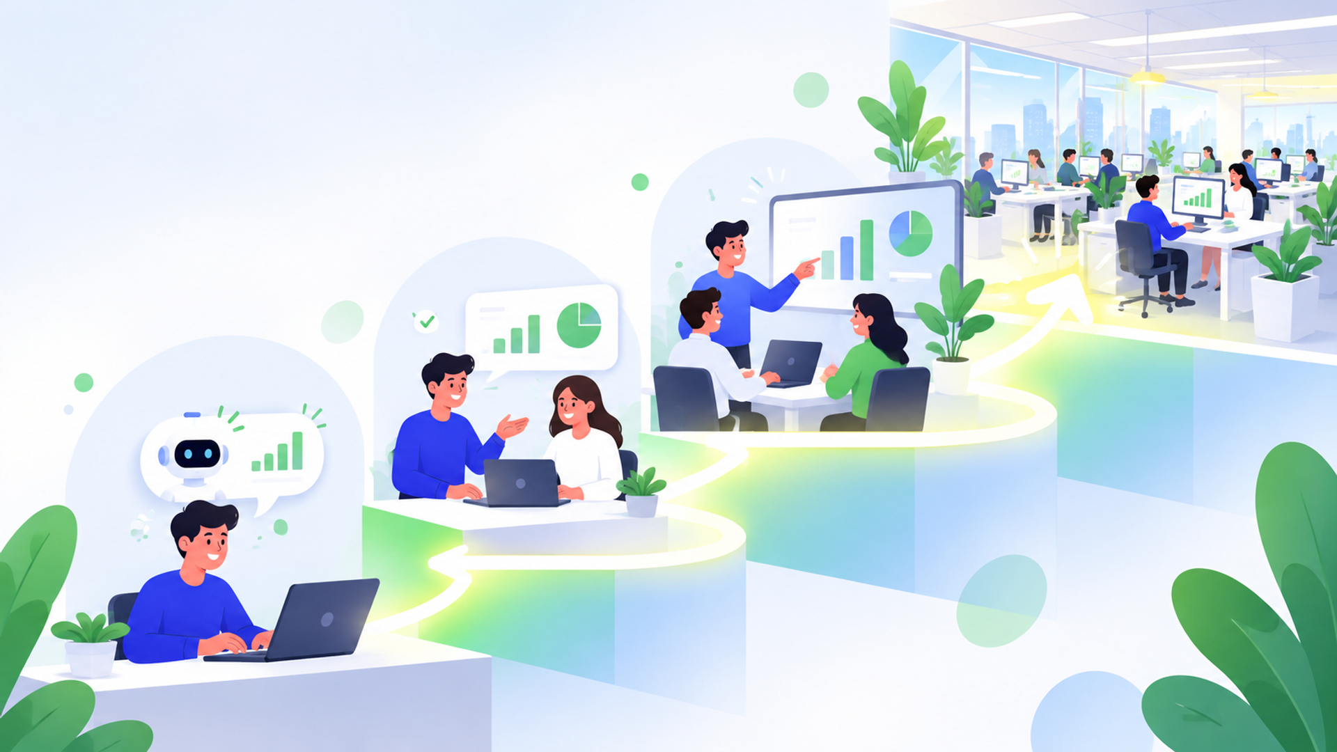 自社へスムーズに導入するためのステップを表す図解イラスト