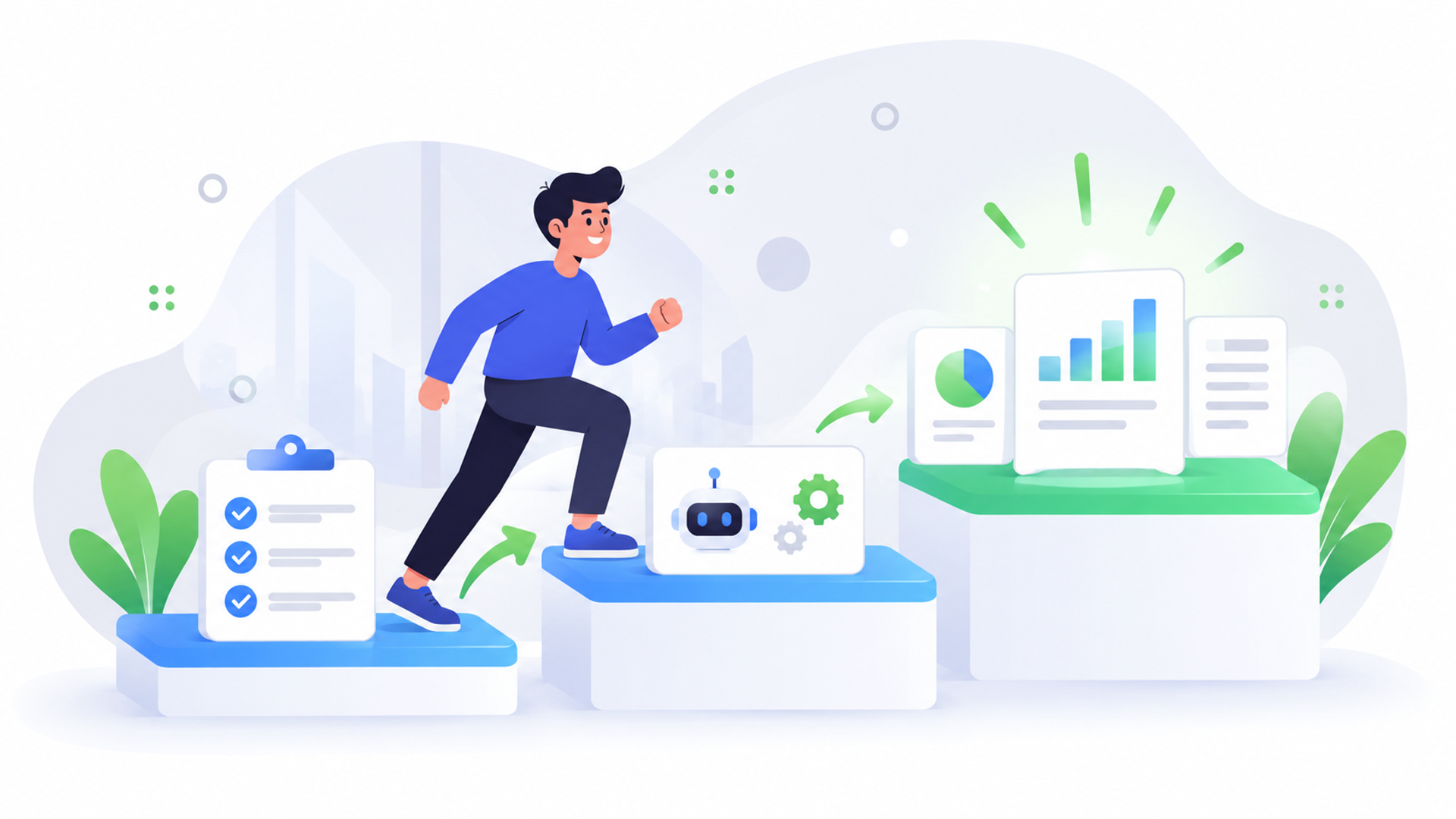 業務自動化をスムーズに進めるための具体的な手順を表す図解イラスト