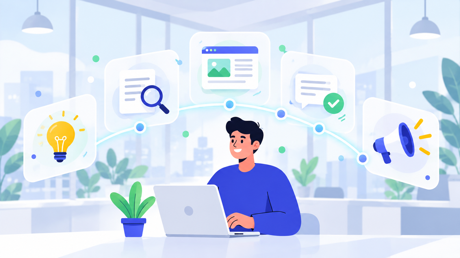 制作を進める5つの実践ステップを表す図解イラスト