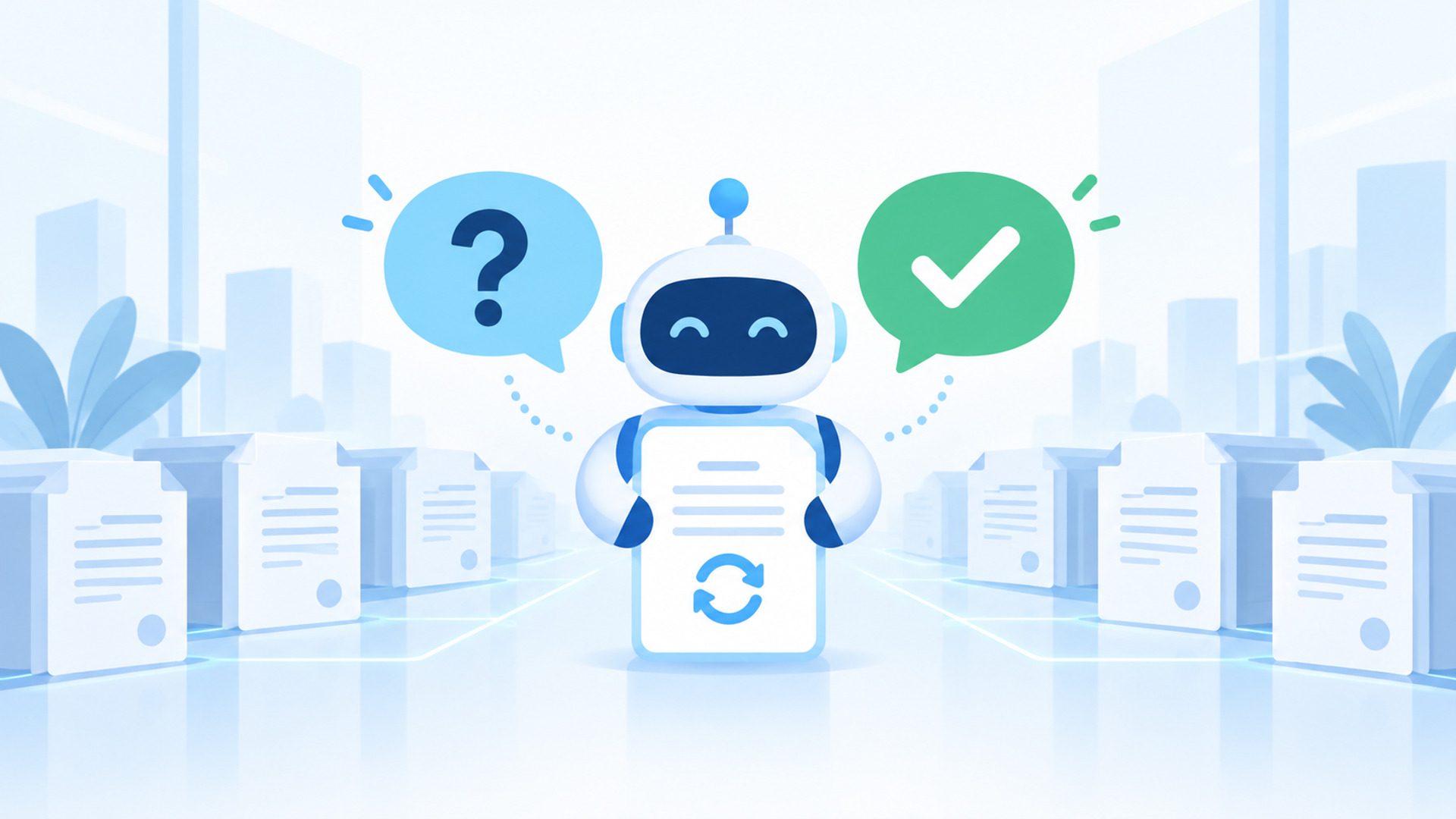 購買契約の更新管理におけるAI自動化に関するよくある質問を表す図解イラスト