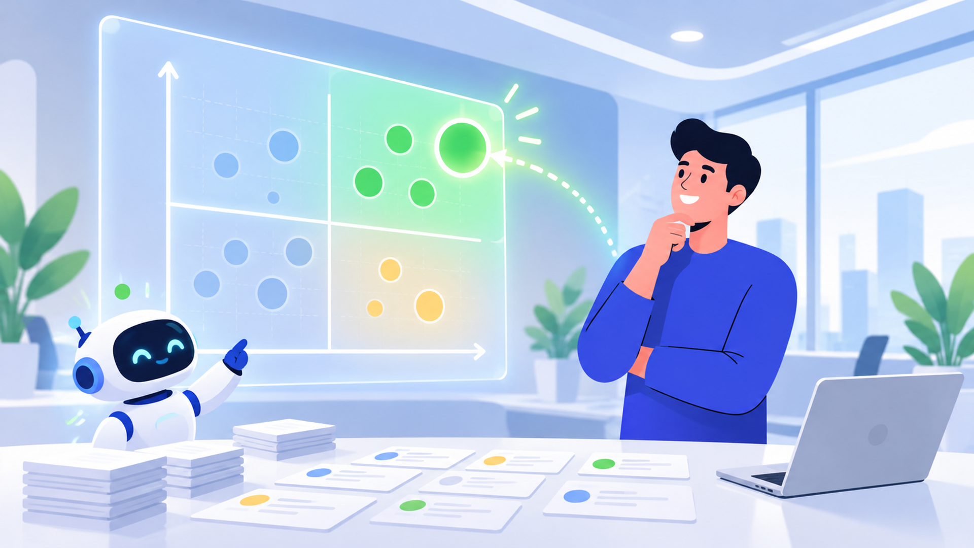 業務のAI化における優先順位の決め方を表す図解イラスト