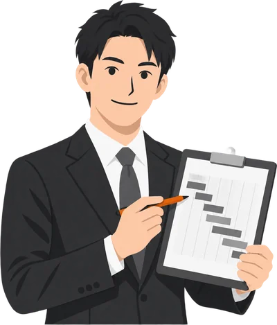 進行表を持つプロジェクトマネージャーのイラスト