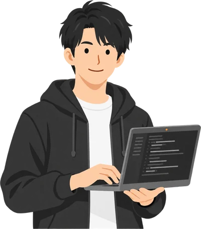 ノートPCで開発するエンジニアのイラスト