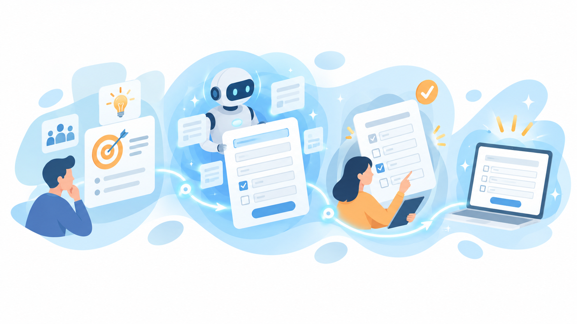 AIを活用してフォームを作成する基本手順を表す図解イラスト