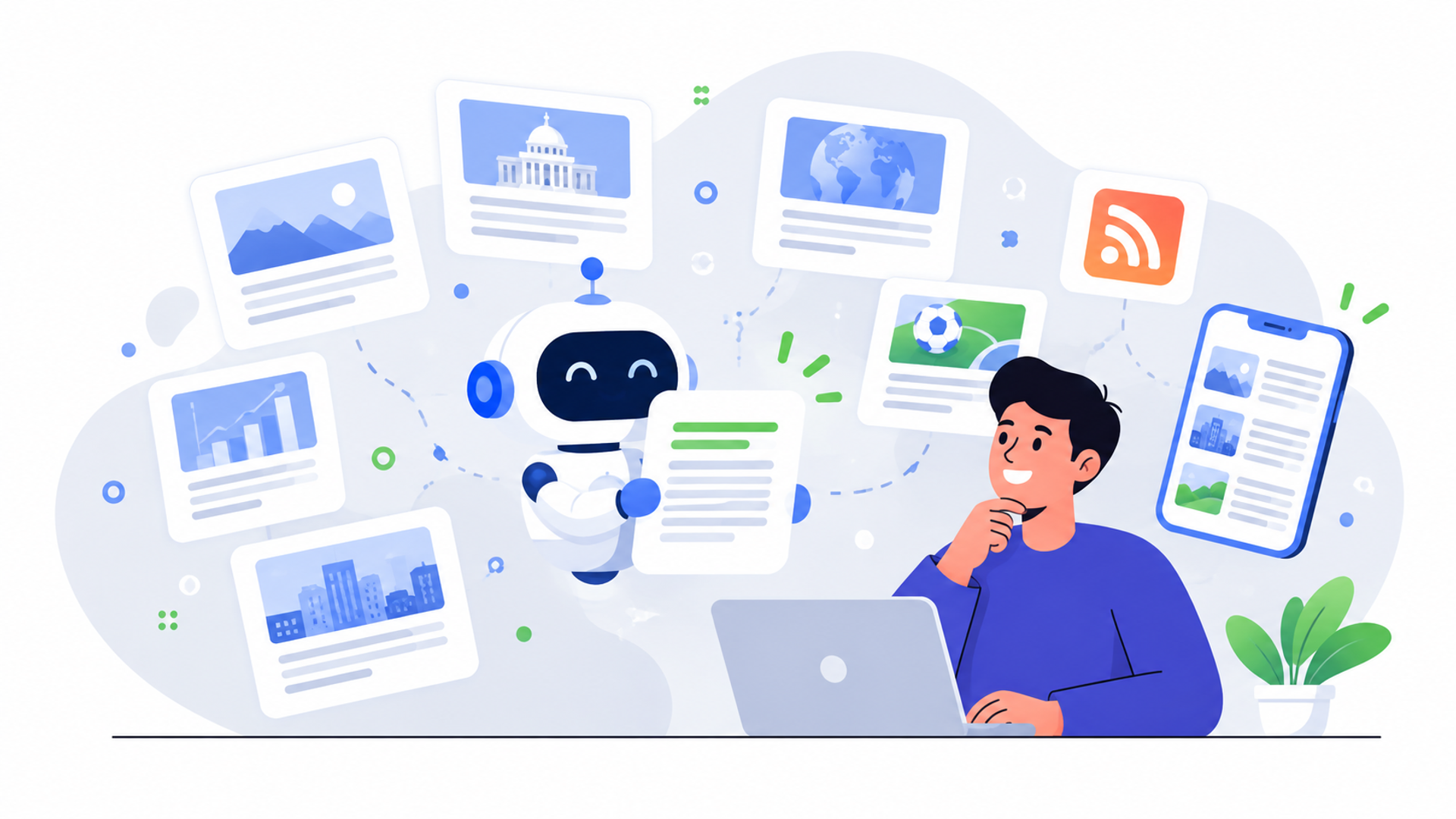 おすすめのAIによるニュース要約アプリ・ツール10選を表す図解イラスト