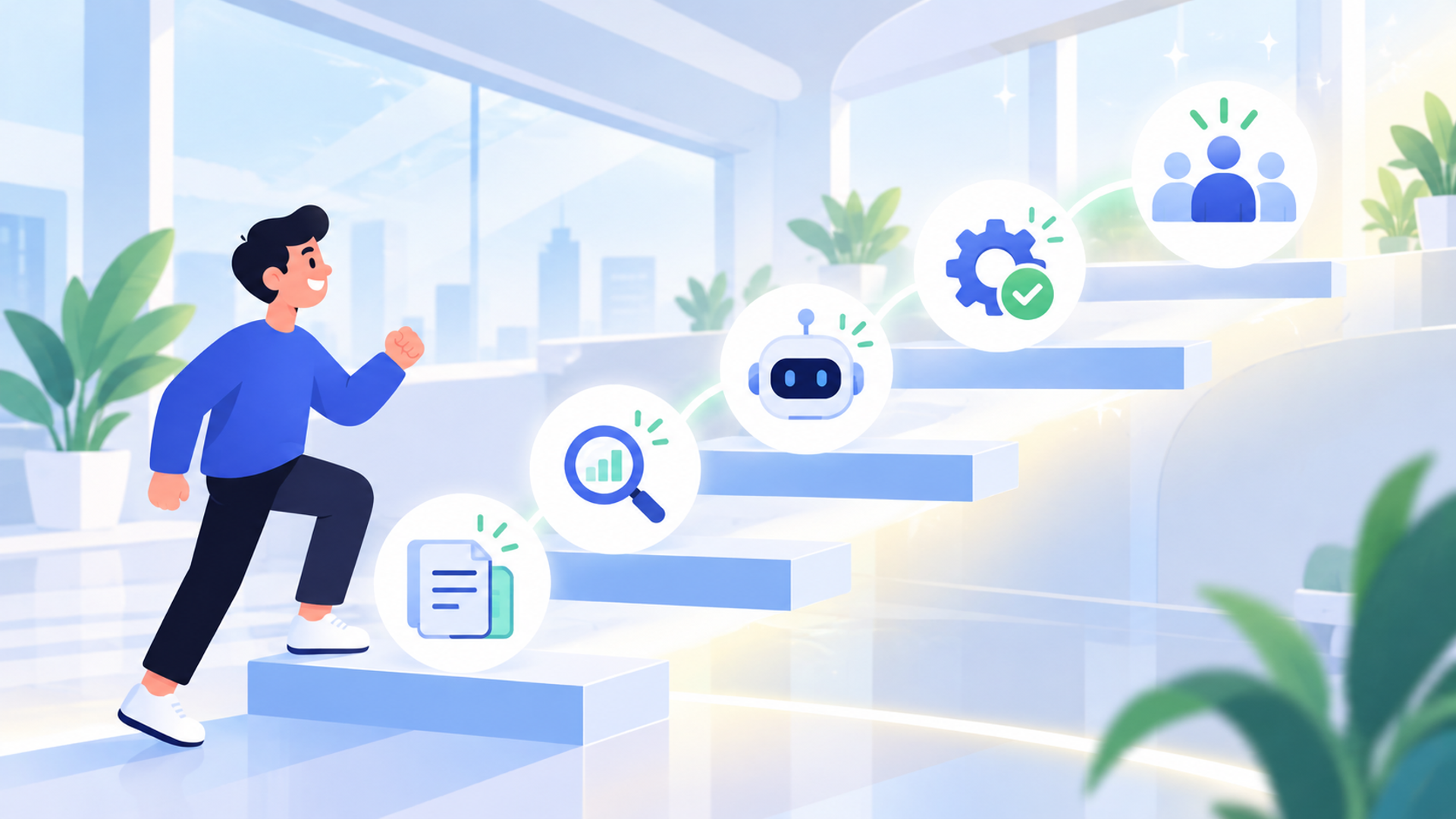 AIによる属人化の解消を段階的に進める手順を表す図解イラスト